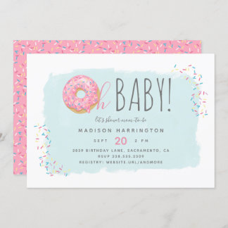 Cute Pink Doughnut Sprinkle Modern Oh Baby Shower Invitation