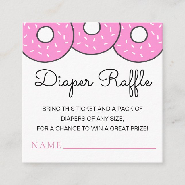 Cute Pink Doughnuts Baby Shower Diaper Raffle Enclosure Card (Front)