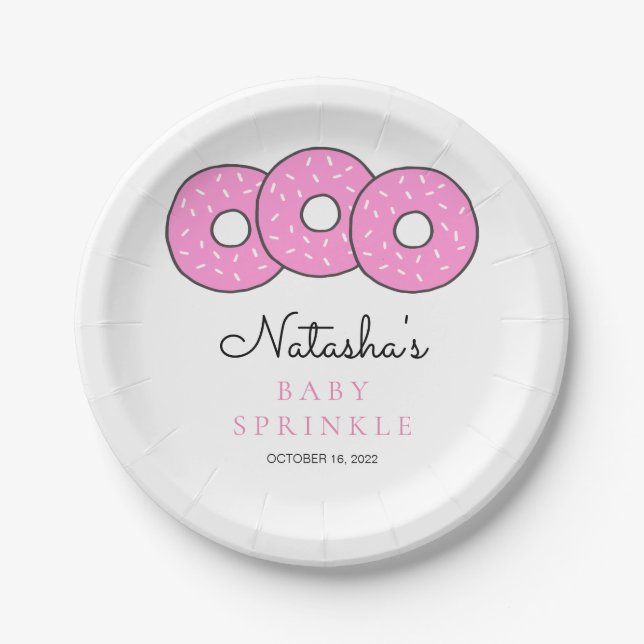 Cute Pink Doughnuts Baby Sprinkle Shower Paper Plate (Front)