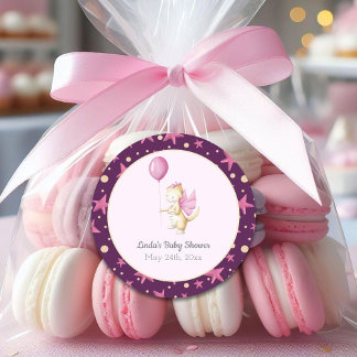 Cute Pink Dragon Baby Shower Classic Round Sticker