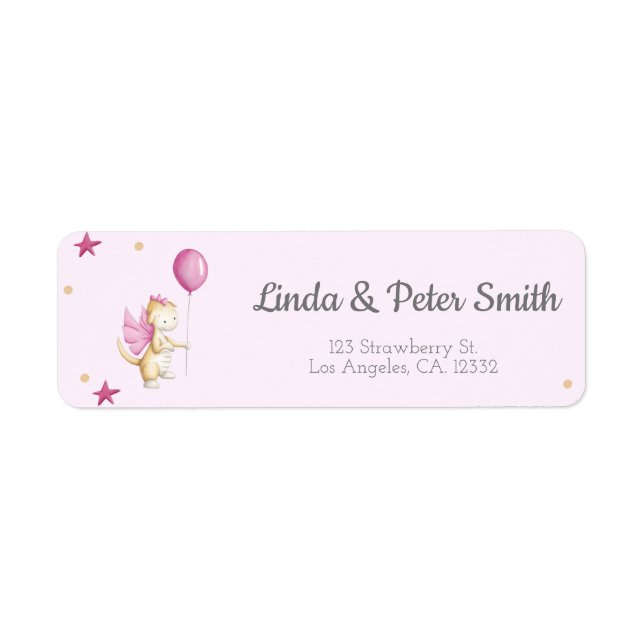 Cute Pink Dragon Baby Shower Return Address (Front)