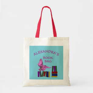 Cute Pink Dragon Books Tote Bag