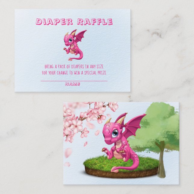 Cute Pink Dragon Diaper Raffle Baby Shower  Business Card (Front/Back)