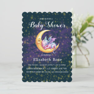 Cute Pink Dragon Galaxy Girl Baby Shower Invitation