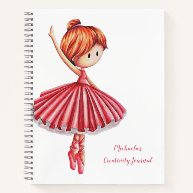 Cute Pink Dress Ballet Dancer Girl Notebook (Front)