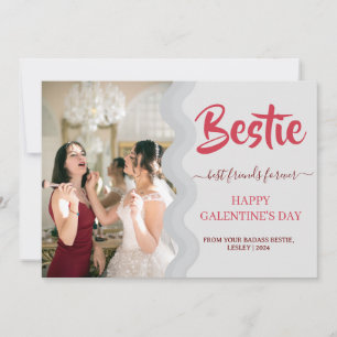 Cute Pink Drip Happy Galentines day bestie Photo Holiday Card