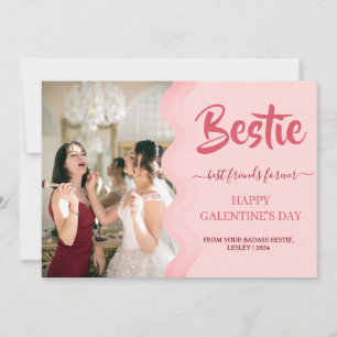 Cute Pink Drip Happy Galentines day bestie Photo Holiday Card