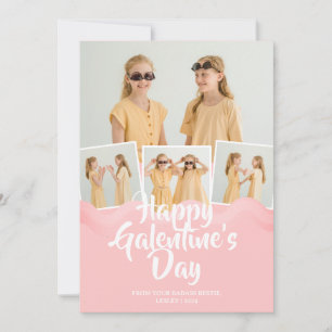 Cute Pink Drip Happy Galentines day bestie Photo Holiday Card