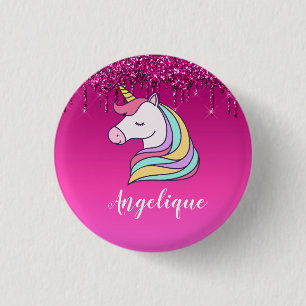 Cute Pink Dripping Glitter Personalised Unicorn 3 Cm Round Badge
