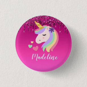 Cute Pink Dripping Glitter Personalised Unicorn 3 Cm Round Badge