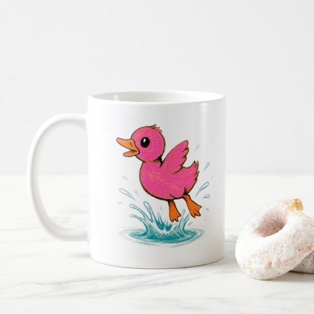 Cute Pink Duck Custom Name Coffee Mug (With Donut)