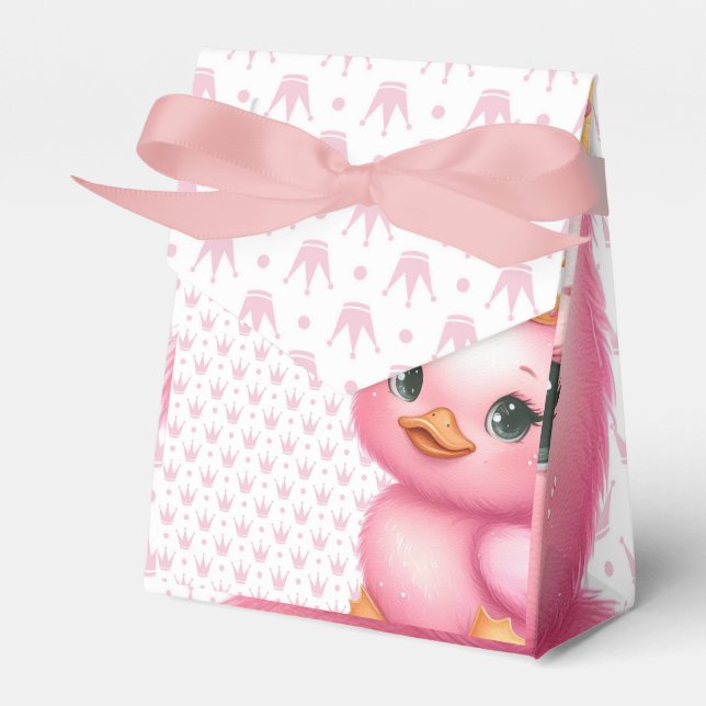 Cute Pink Duck With Crown Favour Box (Front Side)