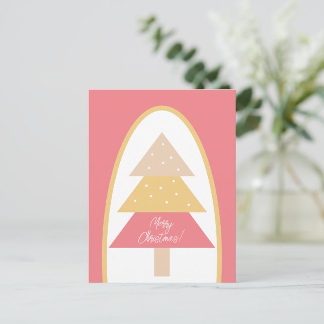 Cute Pink Earthy Tones Merry Christmas Tree Postcard (Standing Front)