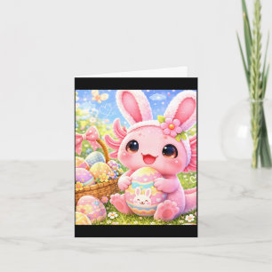 Cute pink easter bunny axolotl  card