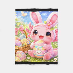 Cute pink easter bunny axolotl fleece blanket