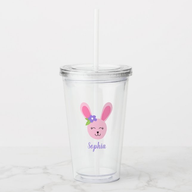Cute Pink Easter Bunny Girl Personalised Acrylic Tumbler (Front)