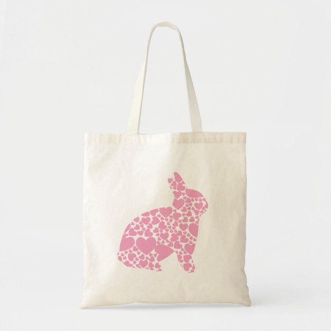 Cute pink Easter bunny hearts cartoon Tote Bag (Front)