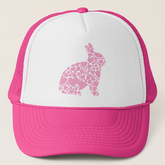 Cute pink Easter bunny hearts cartoon Trucker Hat (Front)