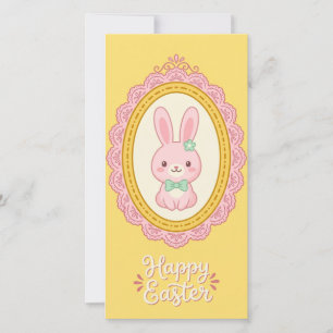 Cute Pink Easter Bunny Portrait Holiday Card