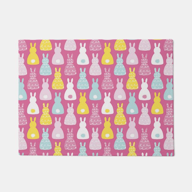 Cute pink Easter bunny rabbit pattern Doormat (Front)