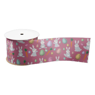 Cute Pink Easter Bunny Rabbit Pattern Satin Ribbon