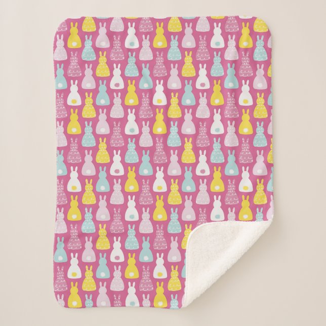 Cute pink Easter bunny rabbit pattern Sherpa Blanket (Front)