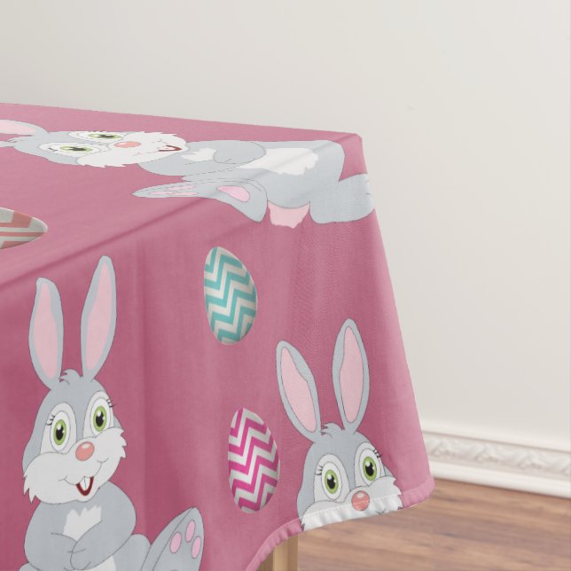 Cute Pink Easter Bunny Rabbit Pattern  Tablecloth (In Situ)
