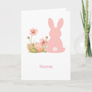 Cute Pink Easter Bunny with Spring Flowers  Card