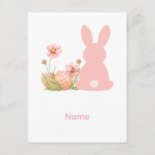 Cute Pink Easter Bunny with Spring Flowers  Postcard