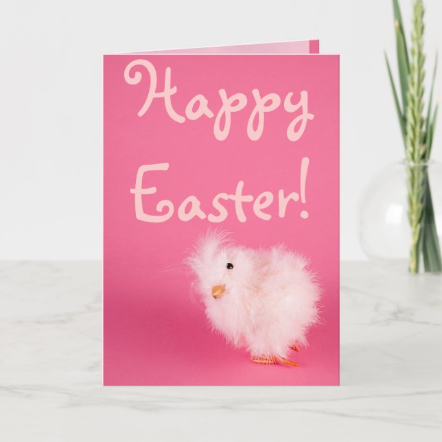 Cute Pink Easter Chick Holiday Card (Front)