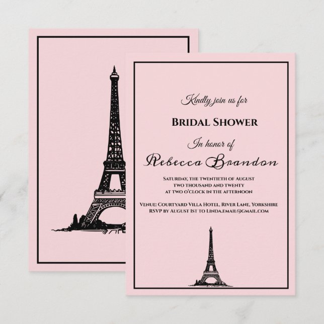Cute Pink Eiffel Tower Paris Bridal Shower Invitation (Front/Back)