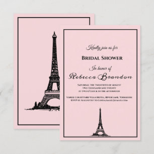 Cute Pink Eiffel Tower Paris Bridal Shower Invitation