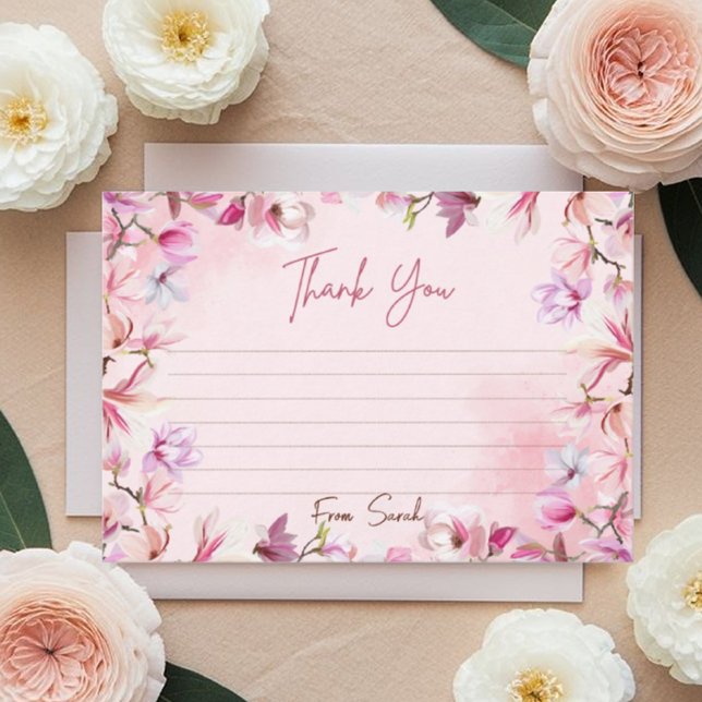 Cute Pink Elegant Floral Watercolor  Thank You Card (Creator Uploaded)