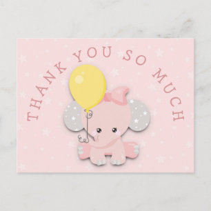 Cute Pink Elephant Address Message Thank You Postcard