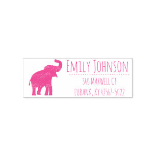 cute pink elephant address self-inking stamp