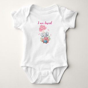 Cute Pink Elephant Baby Bodysuit I am Loved