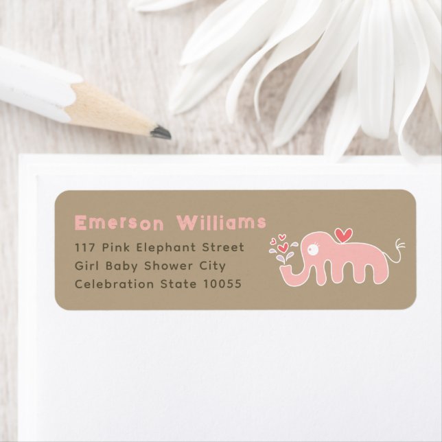 Cute Pink Elephant Baby Shower Address Labels (Insitu)
