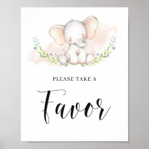 Cute Pink Elephant Baby Shower Favour Sign Poster