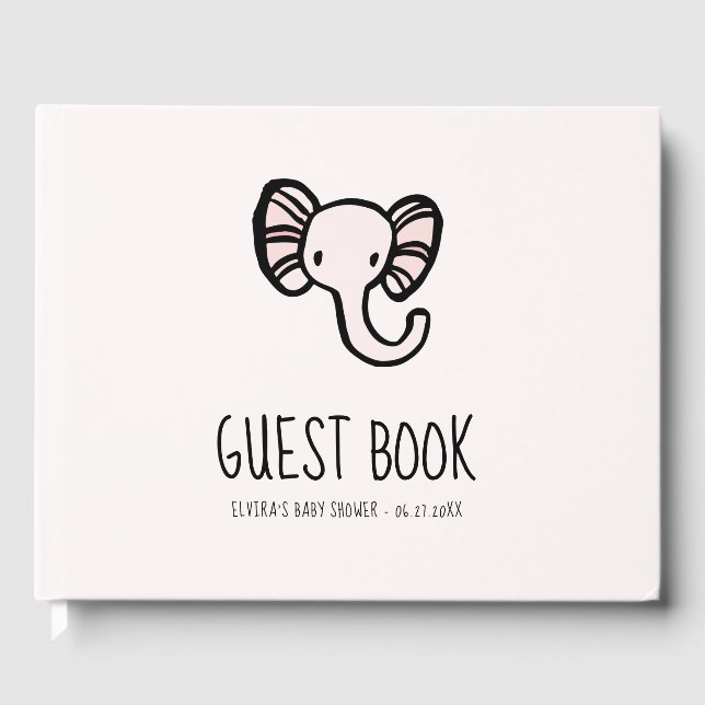 Cute pink elephant Baby shower Guest Book (Front)