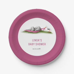 Cute Pink Elephant Baby Shower Paper Plates
