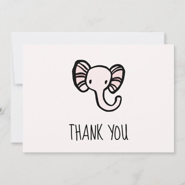 Cute Pink Elephant Baby shower Thank You Card (Front)