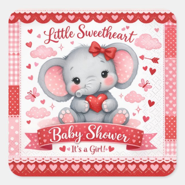 Cute Pink Elephant Baby Shower Welcome Sign  Square Sticker (Front)