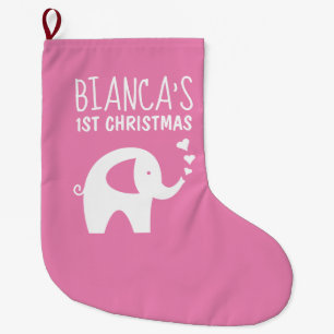 Cute pink elephant baby's 1st Christmas stocking