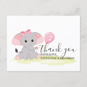 Cute Pink Elephant Balloon Thank You Card
