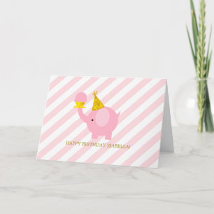 Cute Pink Elephant Birthday Thank You Card