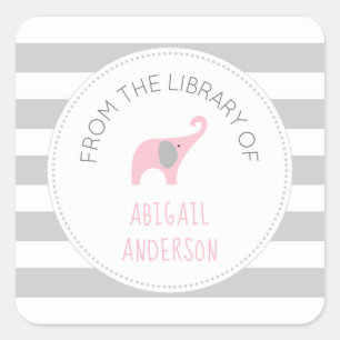 Cute pink elephant book square sticker