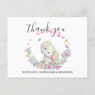 Cute Pink Elephant Butterflies Thank You  Card