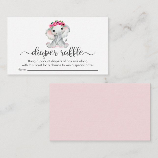 Cute Pink Elephant Diaper Raffle Baby Girl Shower Enclosure Card (Front/Back)