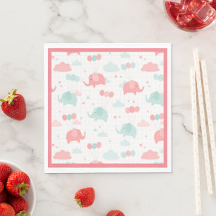 Cute Pink Elephant Girl Baby Shower Napkin