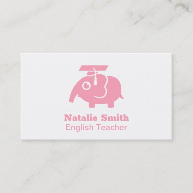 Cute Pink Elephant Graduate Hat Teacher Business Calling Card (Front)